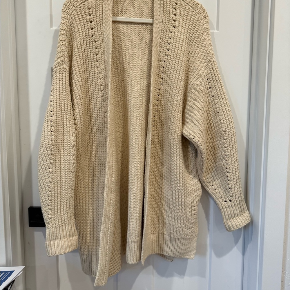 Free People Cream Open-Front Knit Sweater